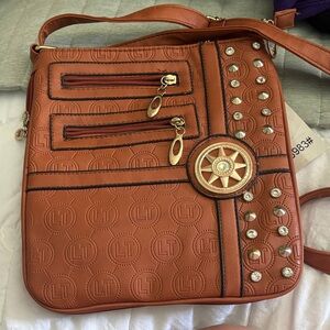Brown Crossbody Bag with Embellishments